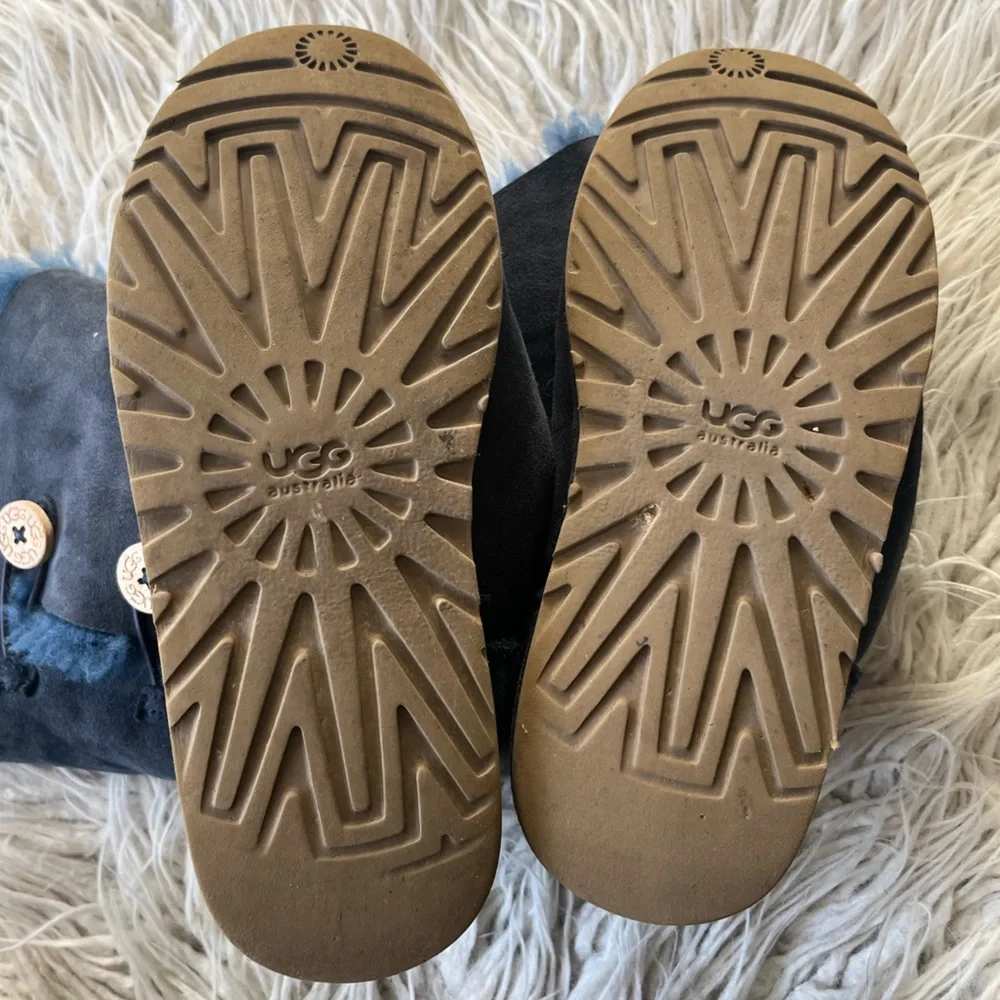 Ugg Australia Bailey Button Triplet II Navy Blue Shearling Fur Lined Boots Sz 7